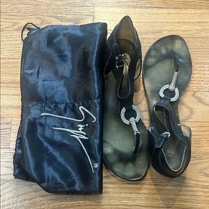 Giuseppe Zanotti Black Sandals with Silver Jewel Accents, Sz. 40